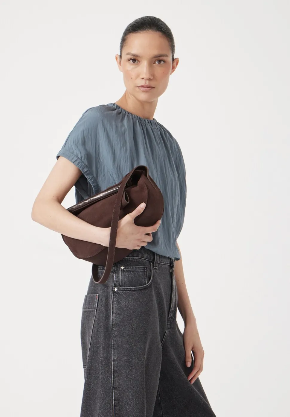 Zippy Crescent Leather Crossbody Bag